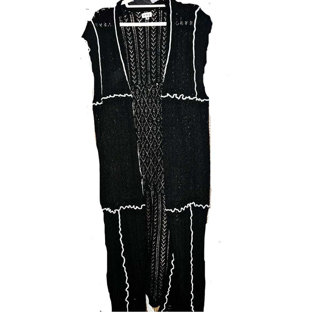 Black Long Length Knit Open Front Cardigan Duster - Picture 10 of 15